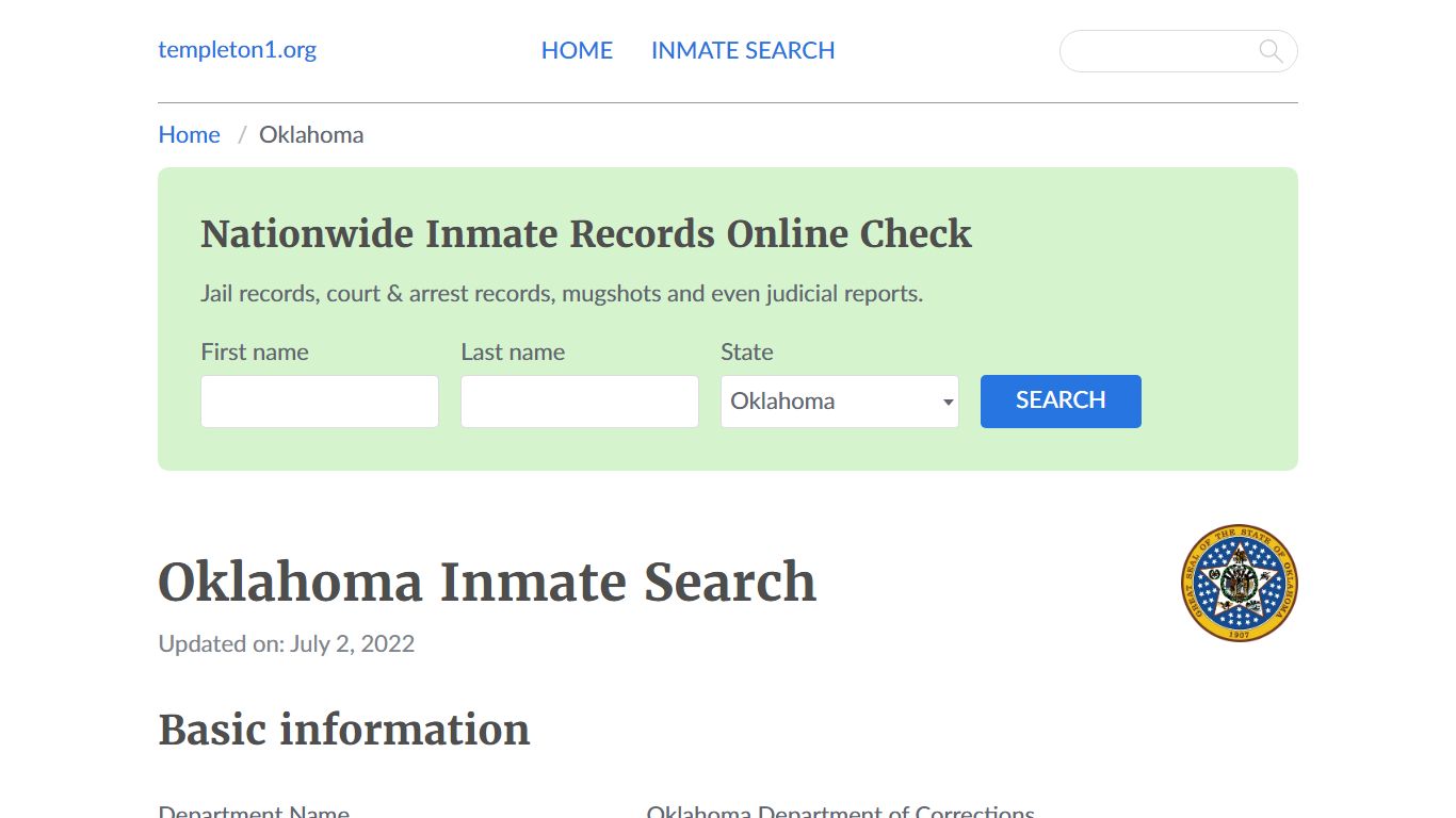 Oklahoma Inmate Search – Oklahoma Department of ...
